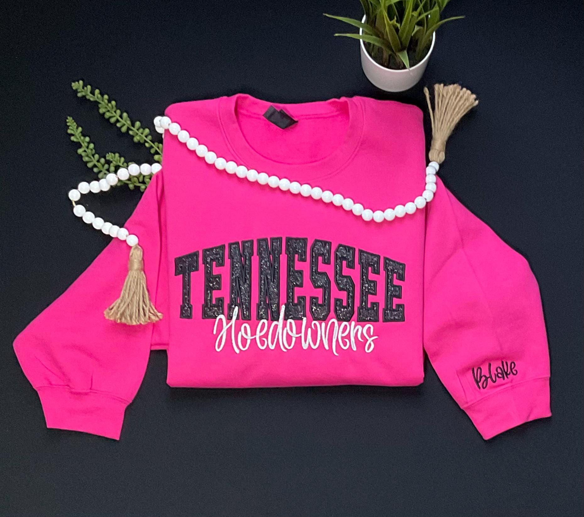 Custom Glitter Embroidered Hoodie w/Name on Sleeve