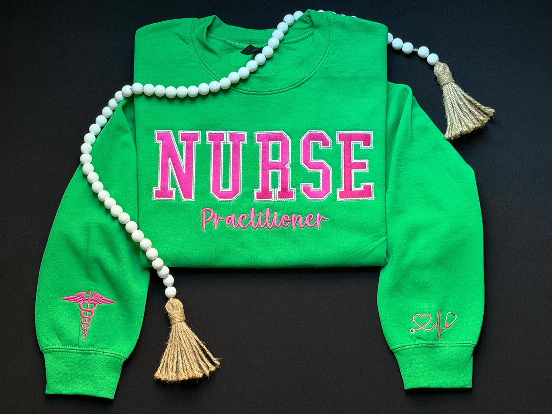 Custom Nurse Embroidered Sweatshirt including Stethoscope and Rod of Asclepius