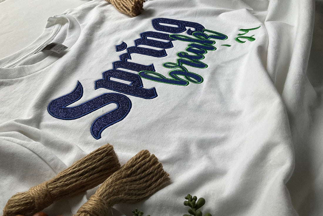Embroidered Sweatshirt, customized sweatshirt, T-Shirt, spring break, 2024, green, gifts for her, senior, spring, glitter, blue glitter