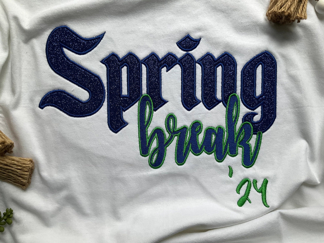 Embroidered Sweatshirt, customized sweatshirt, T-Shirt, spring break, 2024, green, gifts for her, senior, spring, glitter, blue glitter